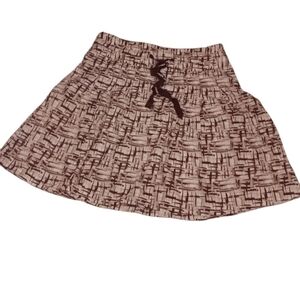 Old Navy A-Line Pleated Skirt with bow, White Brown Beige, Size 12 Side Zip